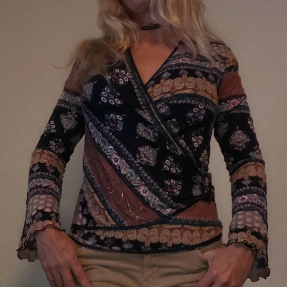 Price Drop!! ANAC designed by Kimi Printed Boho Surplice Top - Picture 1 of 6